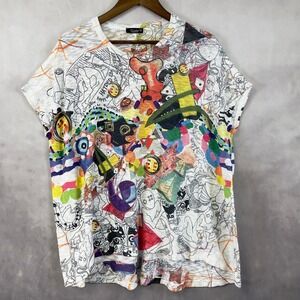 I Noah Graphic Knit Top Womens Small Abstract Doodle Art Eclectic Urban Quirky